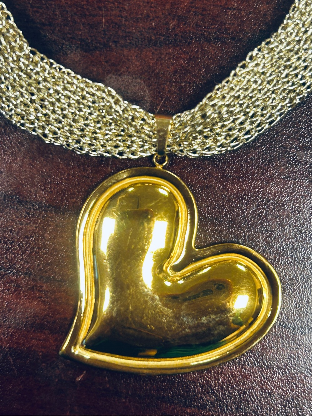 Gold Heart Pendant Necklace on mesh Chain new in pouch by MAYAMAR